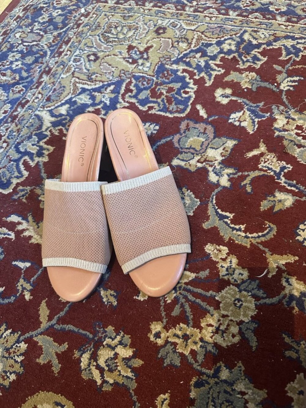 Vionic Fleur Mauve Knit Block Heel Mule Sandals Size 9